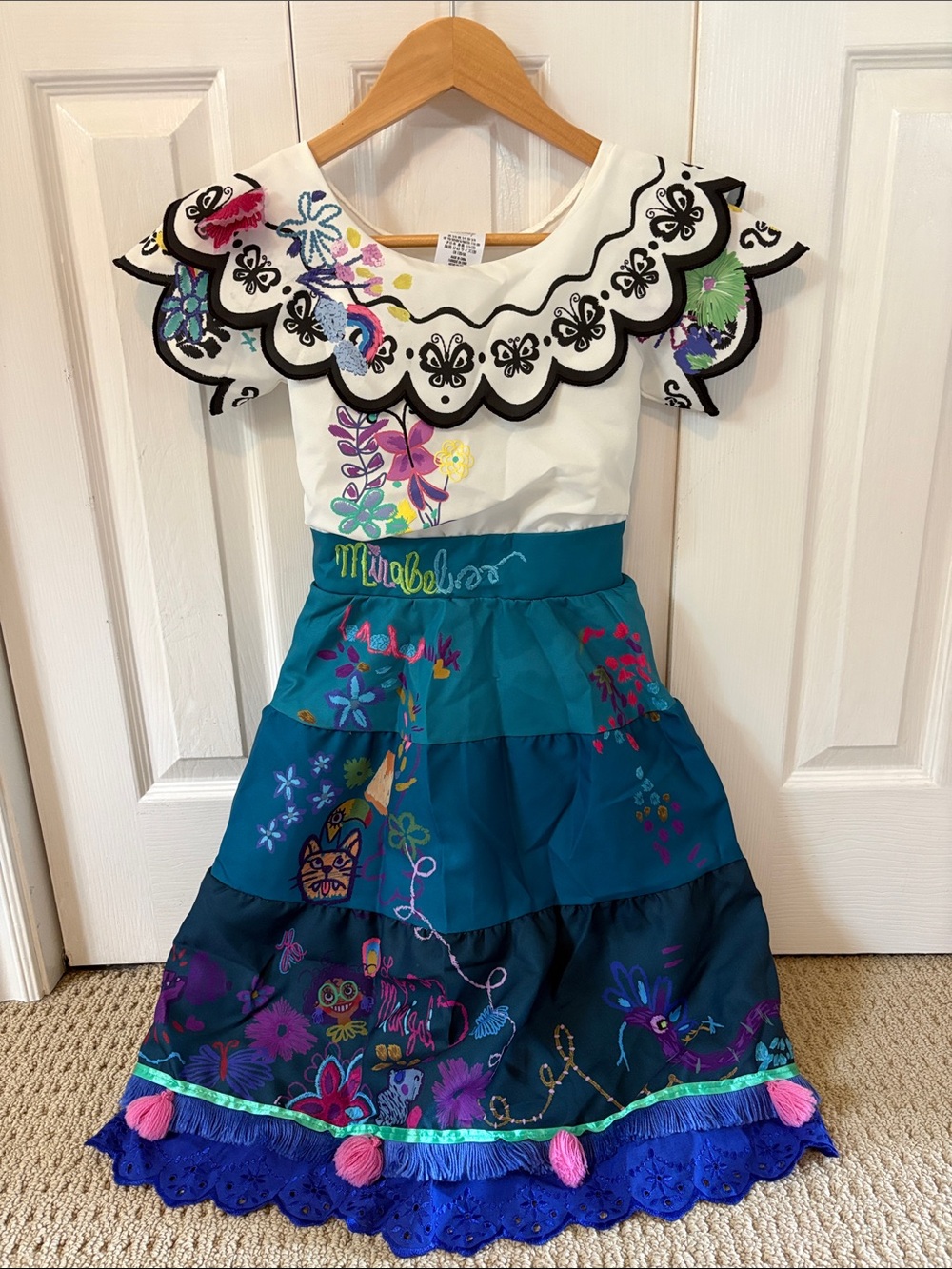 Disney Girls Teal, White & Blue Embroidered Mirabel Dress Costume